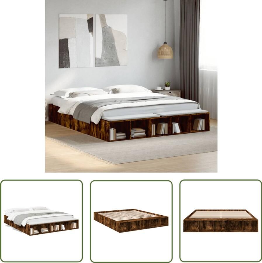 VidaXL Houten Bed Frame Slaapcomfort Bedframe bewerkt hout gerookt eikenkleurig 200x200 cm Bed Frame Bruin Design Bed Boxspring Bed