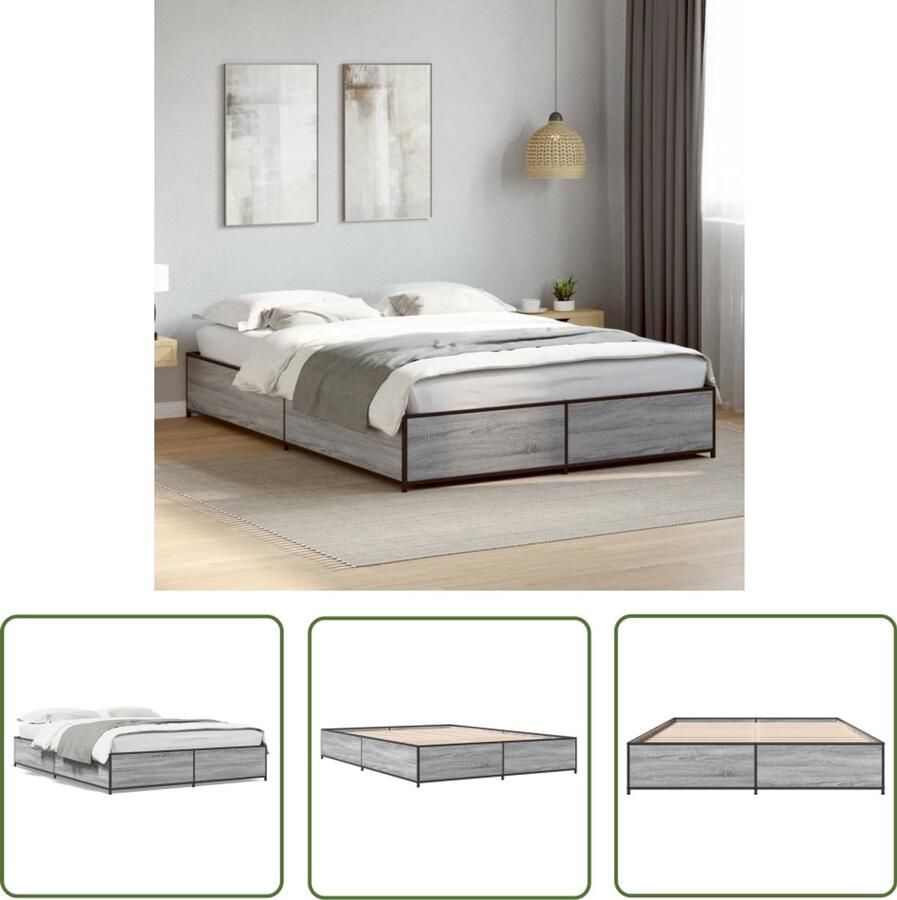 VidaXL Houten Bed Frame Slaapcomfort Bedframe bewerkt hout metaal grijs sonoma eiken 120x200 cm Metalen Bed Frame Bed Frame 120x200 Grijze Bed Frame