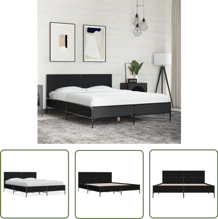 VidaXL Houten Bed Frame Slaapcomfort Bedframe bewerkt hout metaal zwart 120x190 cm Zwarte Bedbank Tweepersoons Bed Boxspring Bed