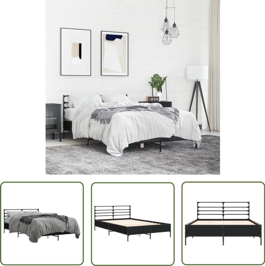 VidaXL Houten Bed Frame Slaapcomfort Bedframe bewerkt hout metaal zwart 120x200 cm Metalen Bed Frame Tweepersoons Bed Boxspring Bed