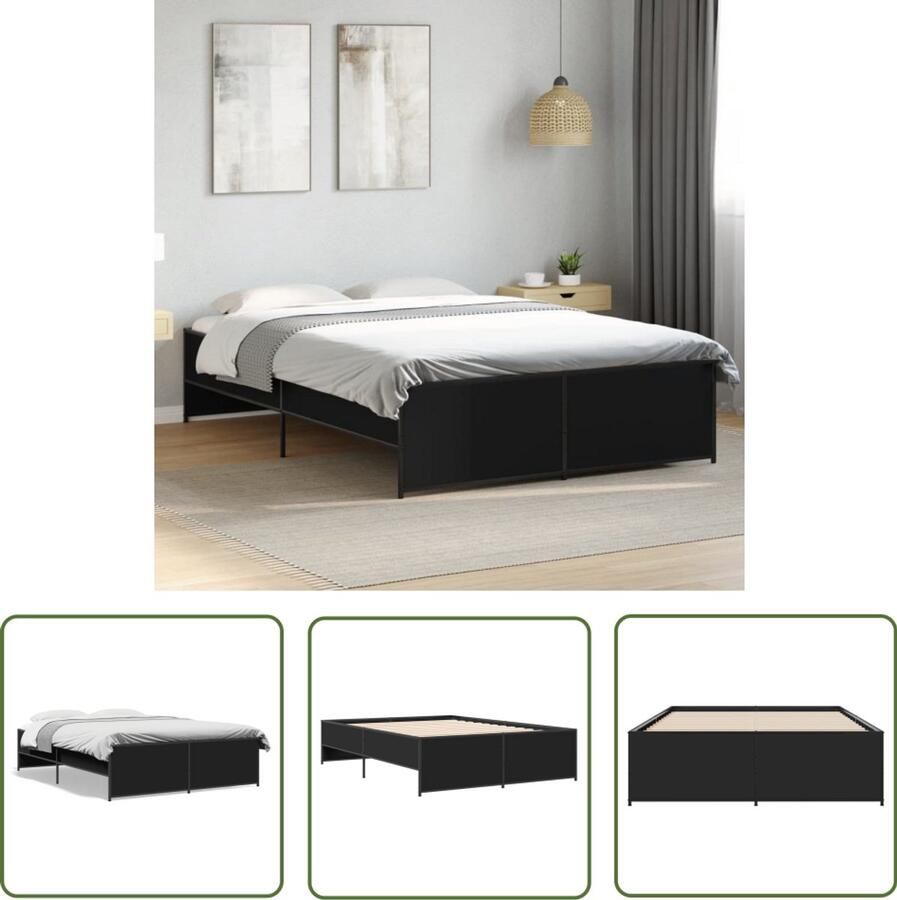 VidaXL Bedframe bewerkt hout metaal zwart 120x200 cm Slaapcomfort Houten Bed Frame Zwarte Bedbank Tweepersoons Bed Boxspring Onderstel