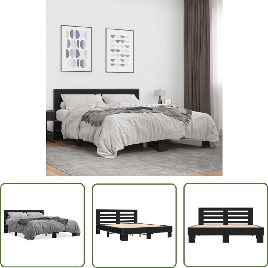 VidaXL Houten Bed Frame Slaapcomfort Bedframe bewerkt hout metaal zwart 150x200 cm Metalen Bed Frame Tweepersoonsbed Boxspring Bed