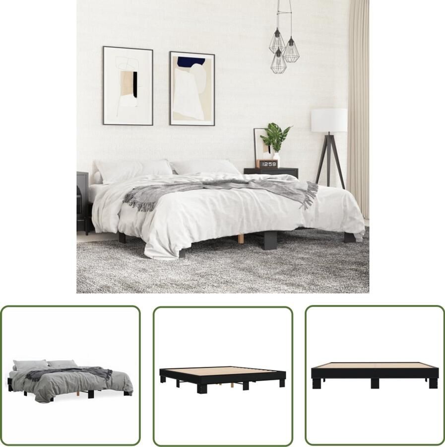 VidaXL Houten Bed Frame Slaapcomfort Bedframe bewerkt hout metaal zwart 160x200 cm Metalen Bed Frame Tweepersoons Bed King Size Bed