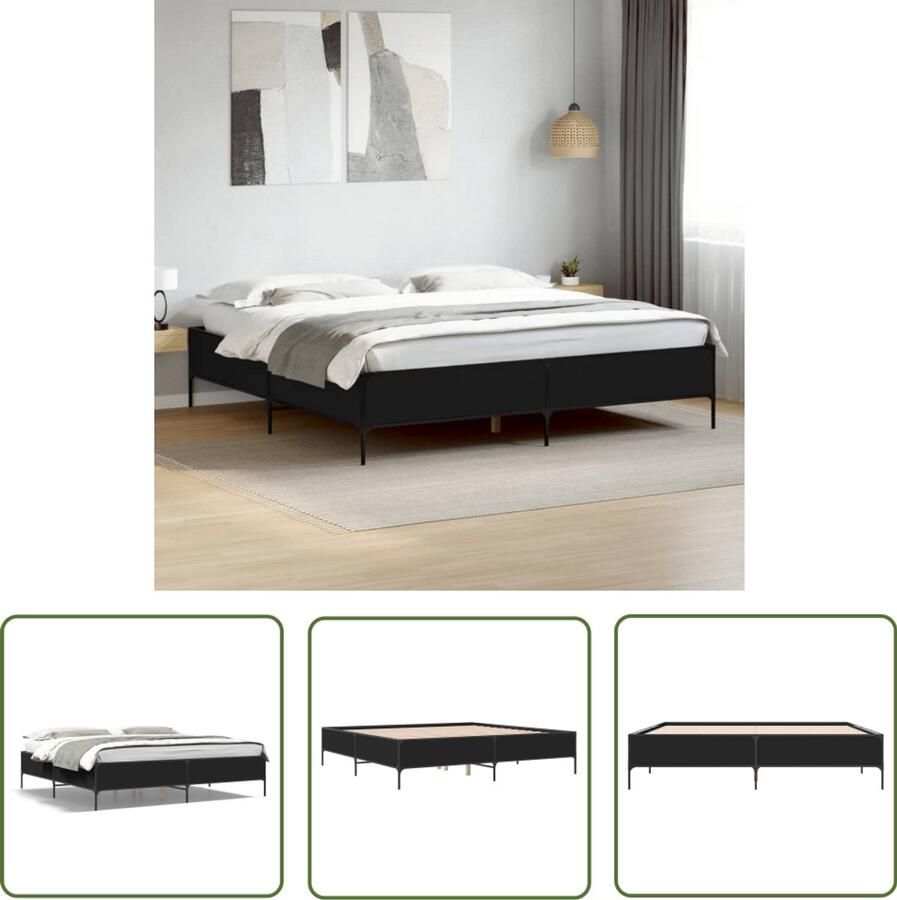 VidaXL Bedframe bewerkt hout metaal zwart 180x200 cm Slaapcomfort Houten Bed Frame Metalen Bed Frame Boxspring Bed Tweepersoons Bed