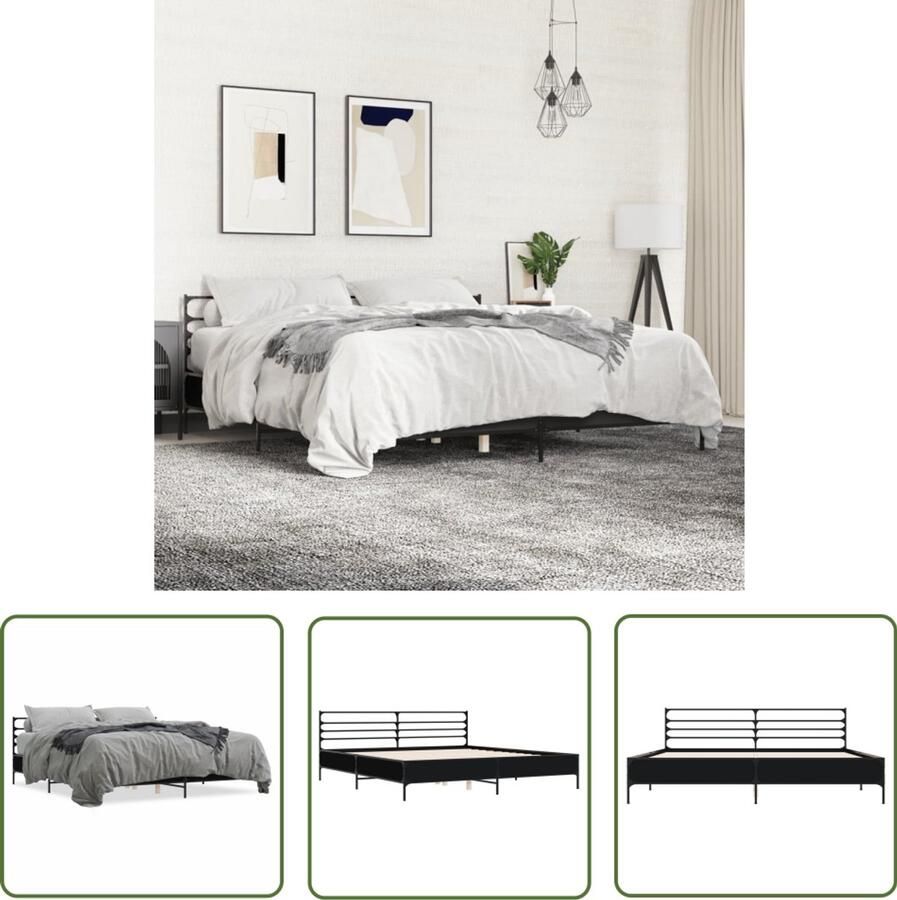 VidaXL Bedframe bewerkt hout metaal zwart 180x200 cm Slaapcomfort Houten Bed Frame Zwarte Bedbank Tweepersoons Bed Boxspring Bed