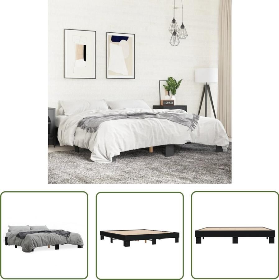 VidaXL Houten Bed Frame Slaapcomfort Bedframe bewerkt hout metaal zwart 180x200 cm Zwarte Bedbank King Size Bed Tweepersoonsbed