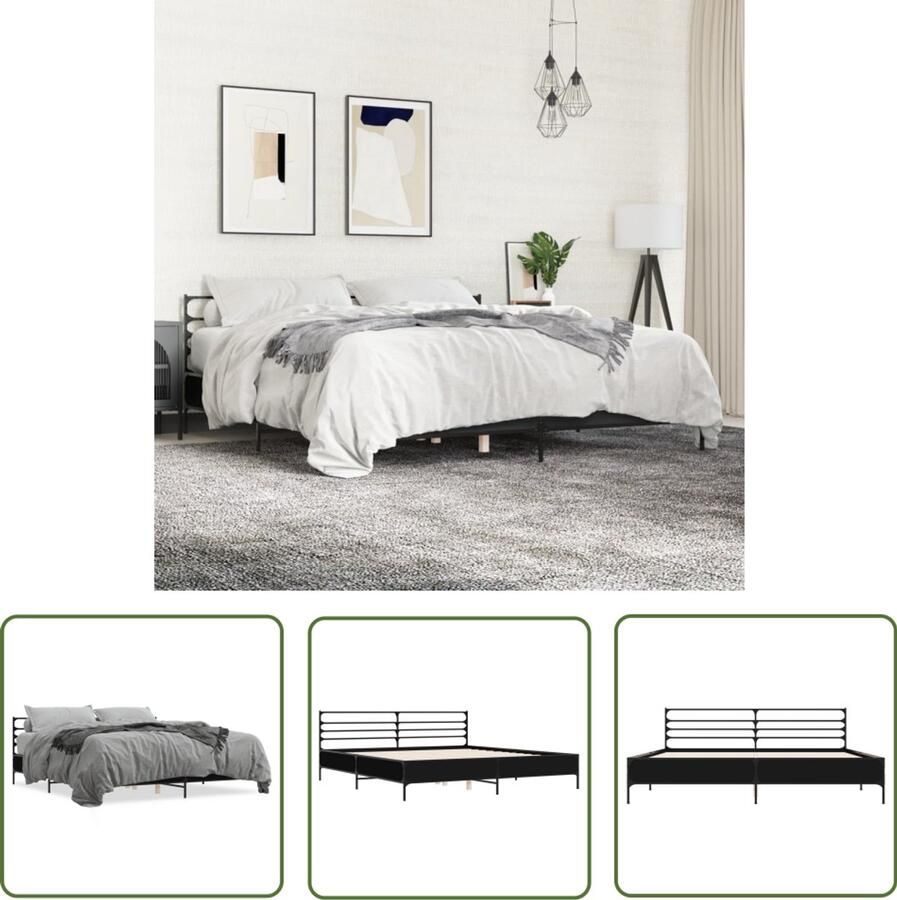 VidaXL Houten Bed Frame Slaapcomfort Bedframe bewerkt hout metaal zwart 200x200 cm Metalen Bed Frame Tweepersoonsbed Boxspring