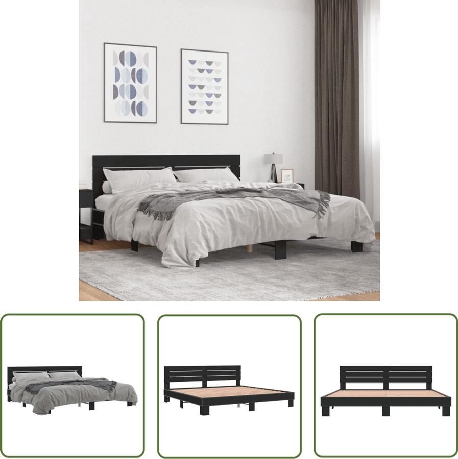 VidaXL Houten Bed Frame Slaapcomfort Bedframe bewerkt hout metaal zwart 200x200 cm Metalen Bed Frame Tweepersoons Bed Boxspring Bed