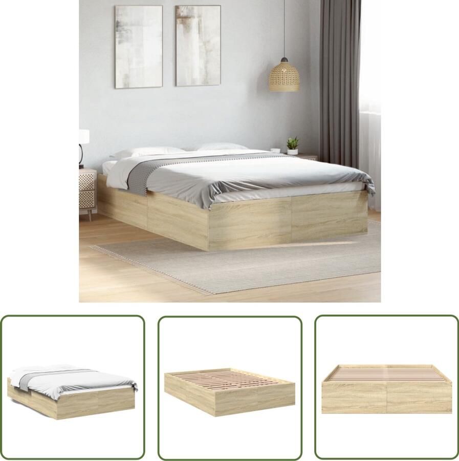VidaXL Houten Bed Frame Slaapcomfort Bedframe bewerkt hout sonoma eikenkleurig 120x190 cm Bed 120x190 Sonoma Eiken Modern Bed