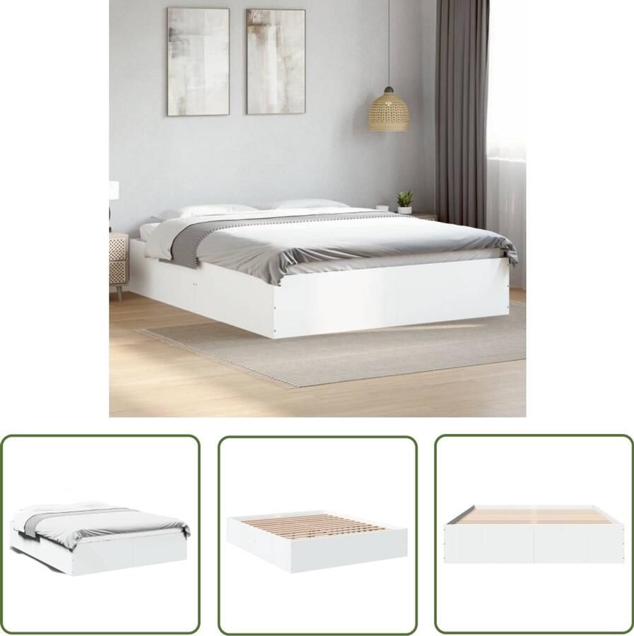 VidaXL Bedframe bewerkt hout wit 150x200 cm Slaapcomfort Houten Bed Frame Wit Bed Tweepersoons Bed Modern Bed