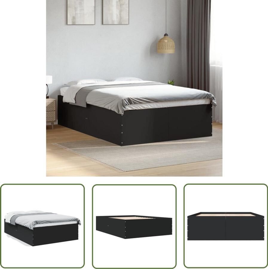 VidaXL Houten Bed Frame Slaapcomfort Bedframe bewerkt hout zwart 120x200 cm Zwarte Bedbank Tweepersoons Bed Modern Bed