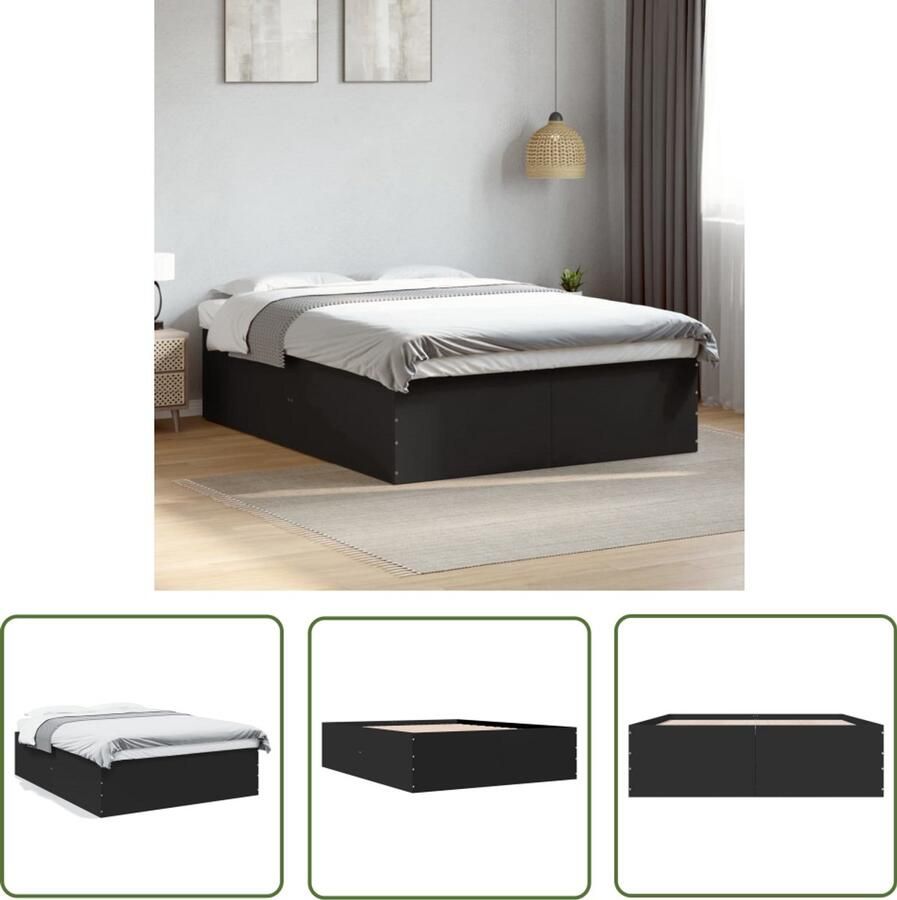 VidaXL Houten Bed Frame Slaapcomfort Bedframe bewerkt hout zwart 160x200 cm Zwarte Bedbank Tweepersoons Bed Modern Bed