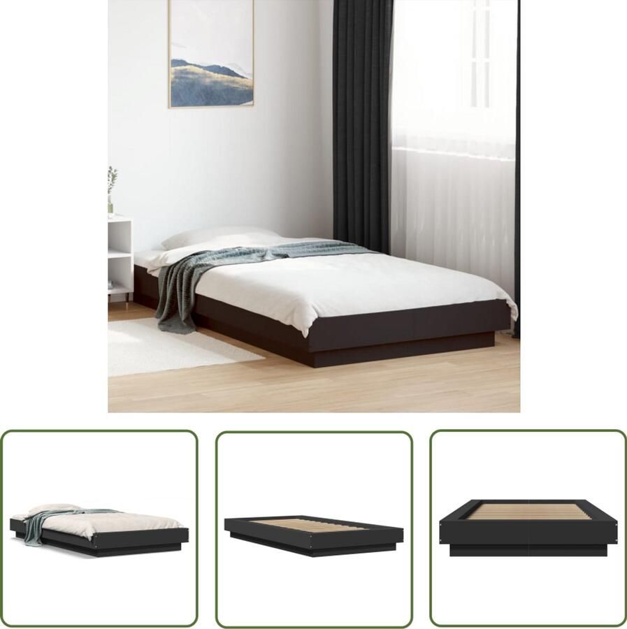 VidaXL Houten Bed Frame Slaapcomfort Bedframe bewerkt hout zwart 75x190 cm Zwarte Bedpost Modern Bed Tweepersoonsbed