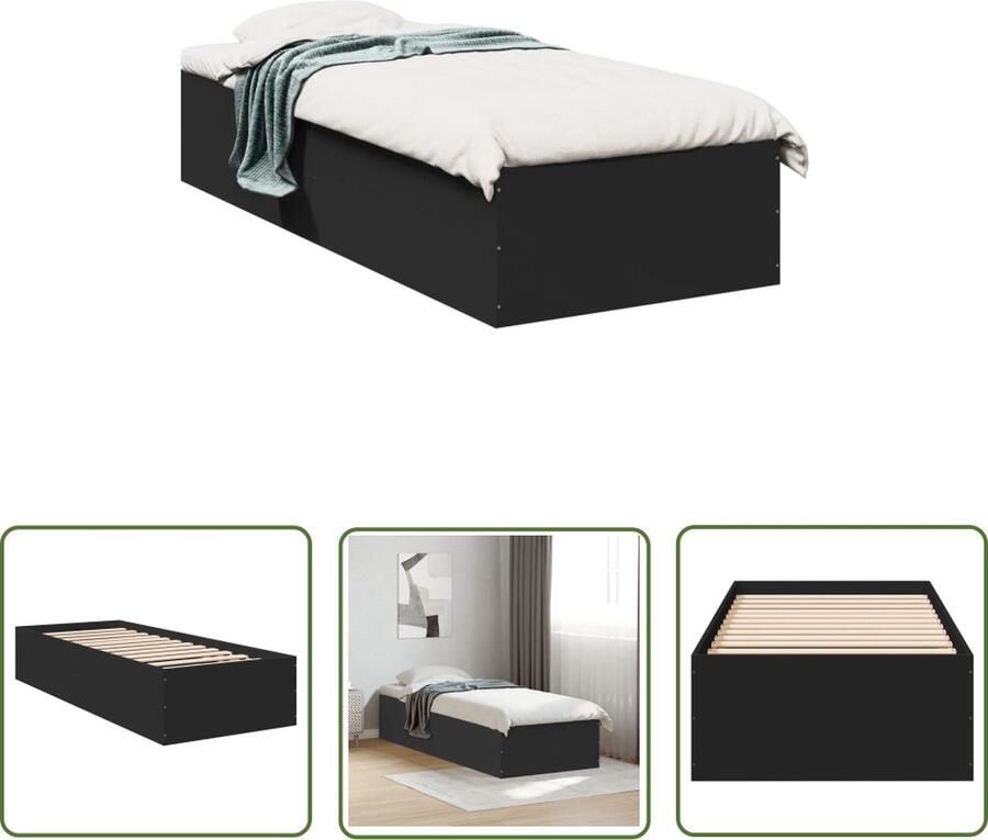 The Living Store Bedframe Modern design 193 x 93 x 35 cm Voor 90 x 190 cm matras Bewerkt hout Slaapcomfort Houten Bed Frame Modern Bed Tweepersoons Bed Zwarte Bed Frame