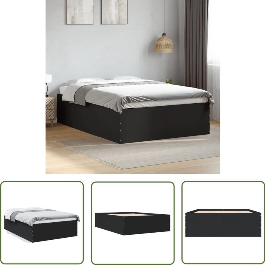 VidaXL Bedframe massief hout zwart 140x190 cm Slaapcomfort Houten Bed Frame Massief Hout Bed Tweepersoons Bed Modern Bed