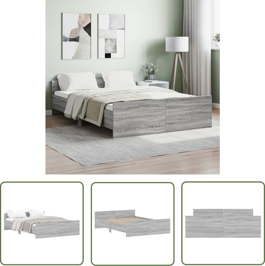 The Living Store Bedframe Grijs Sonoma Eiken 193x138x50 cm Duurzaam Hout Functioneel Hoofd- en Voeteneinde Stevige Lattenbodem Geschikt voor 135x190 cm Matras Montage vereist