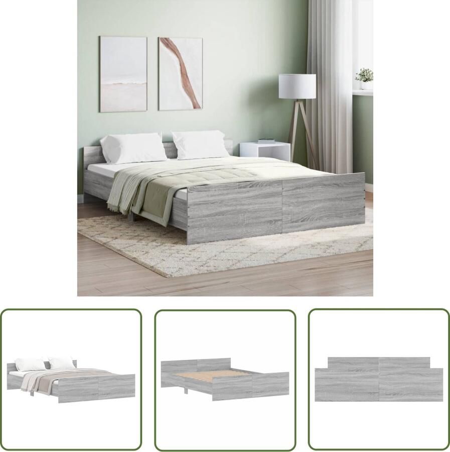 The Living Store Bedframe met hoofd- en voeteneinde grijs sonoma 150x200 cm Slaapcomfort Houten Bed Frame Tweepersoons Bed Met Hoofdeind Bed Met Poten