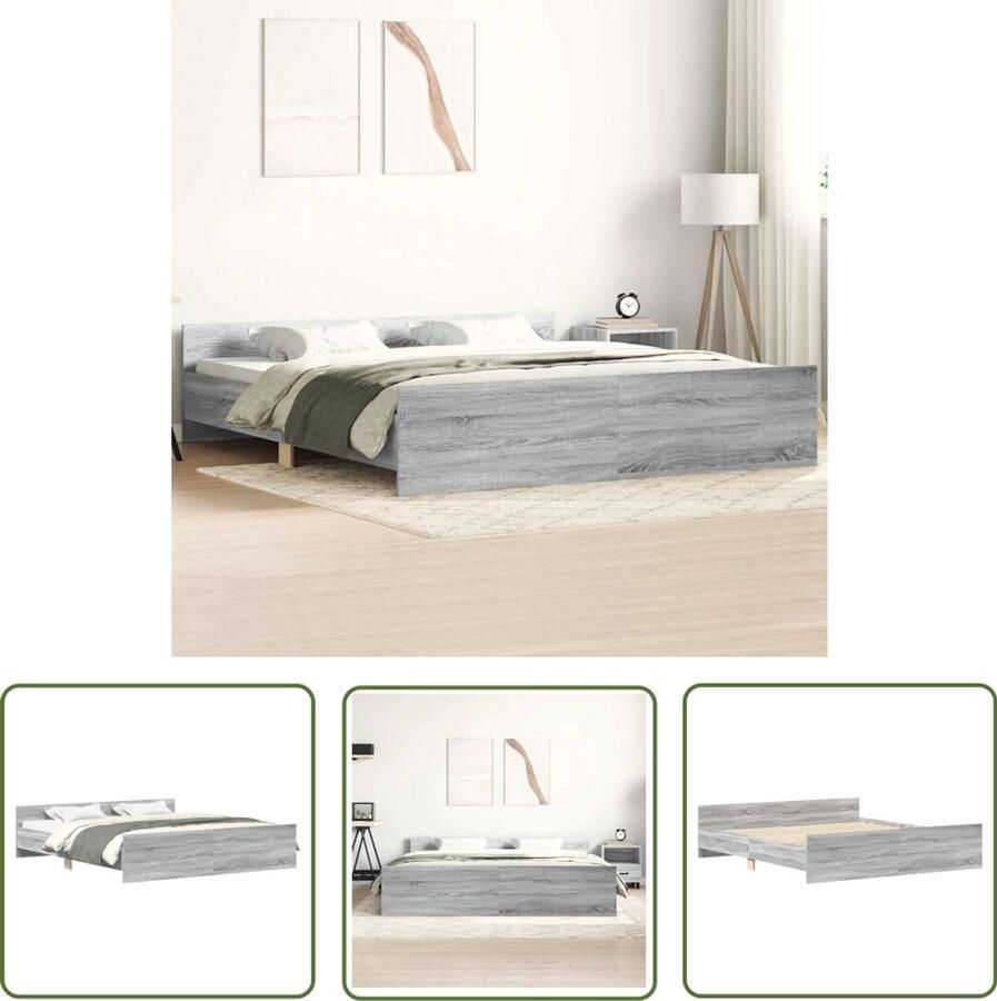 The Living Store Bedframe Grijs Sonoma Eiken 203 x 203 x 50 cm Duurzaam Hout Slaapcomfort Houten Bed Frame Grijs Bed Sonoma Eiken Tweepersoons Bed