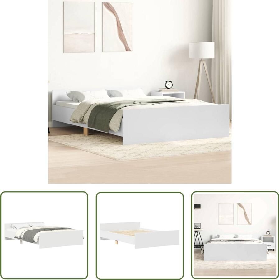 The Living Store Bedframe wit 203 x 143 x 50 cm bewerkt hout functioneel hoofd- en voeteneinde stevige lattenbodem montage vereist Slaapcomfort Houten Bed Frame Tweepersoons Bed Wit Bed Frame Kopen