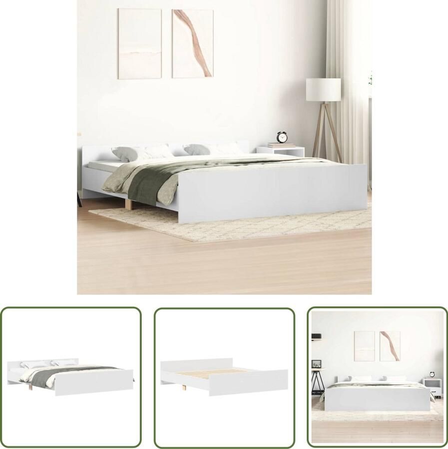 The Living Store Bedframe Duurzaam Bedframes Afmetingen- 203 x 183 x 50 cm Kleur- wit Materiaal- bewerkt hout en massief grenenhout Lattenbodem- multiplex Montage vereist
