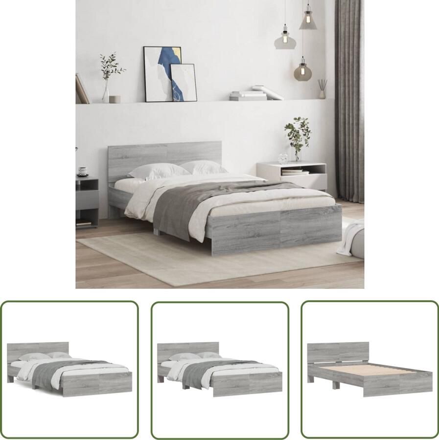 VidaXL Bedframe met hoofdeinde grijs sonoma eikenkleurig 120x200 cm Slaapcomfort Houten Bed Frame Hoofdeinde Bed Tweepersoons Bed 120x200