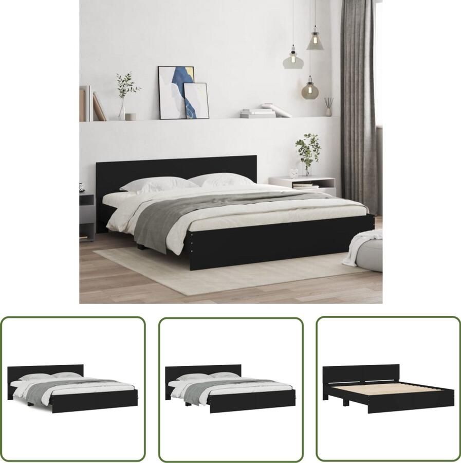 VidaXL Houten Bed Frame Slaapcomfort Bedframe met hoofdeinde zwart 180x200 cm Zwarte Bedbank King Size Bed Tweepersoons Bed