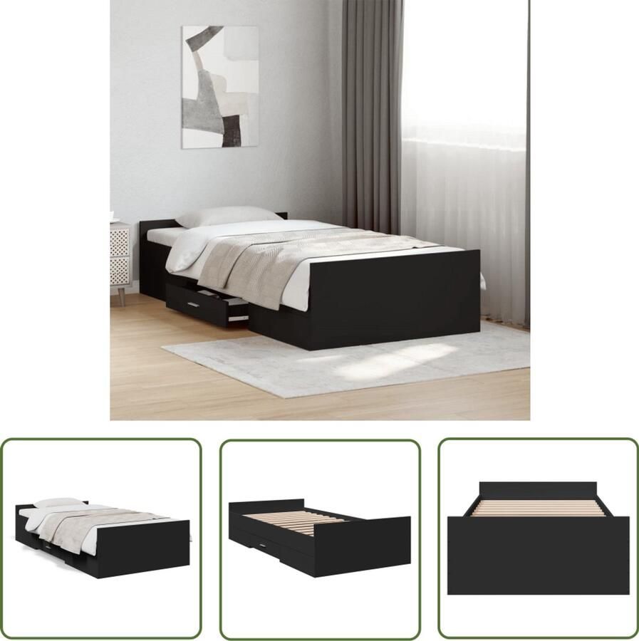 VidaXL Bedframe met lades bewerkt hout zwart 90x190 cm Slaapcomfort Houten Bed Frame Tweepersoons Bed Boxspring Bed Hoofdbord