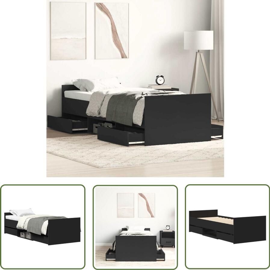 The Living Store Bedframe Duurzaam Logeerbed met opbergruimte Afmetingen- 193 x 78 x 50 cm Kleur- Zwart Materiaal- Bewerkt hout en massief grenenhout Stevige lattenbodem Matras niet inbegrepen Montage vereist