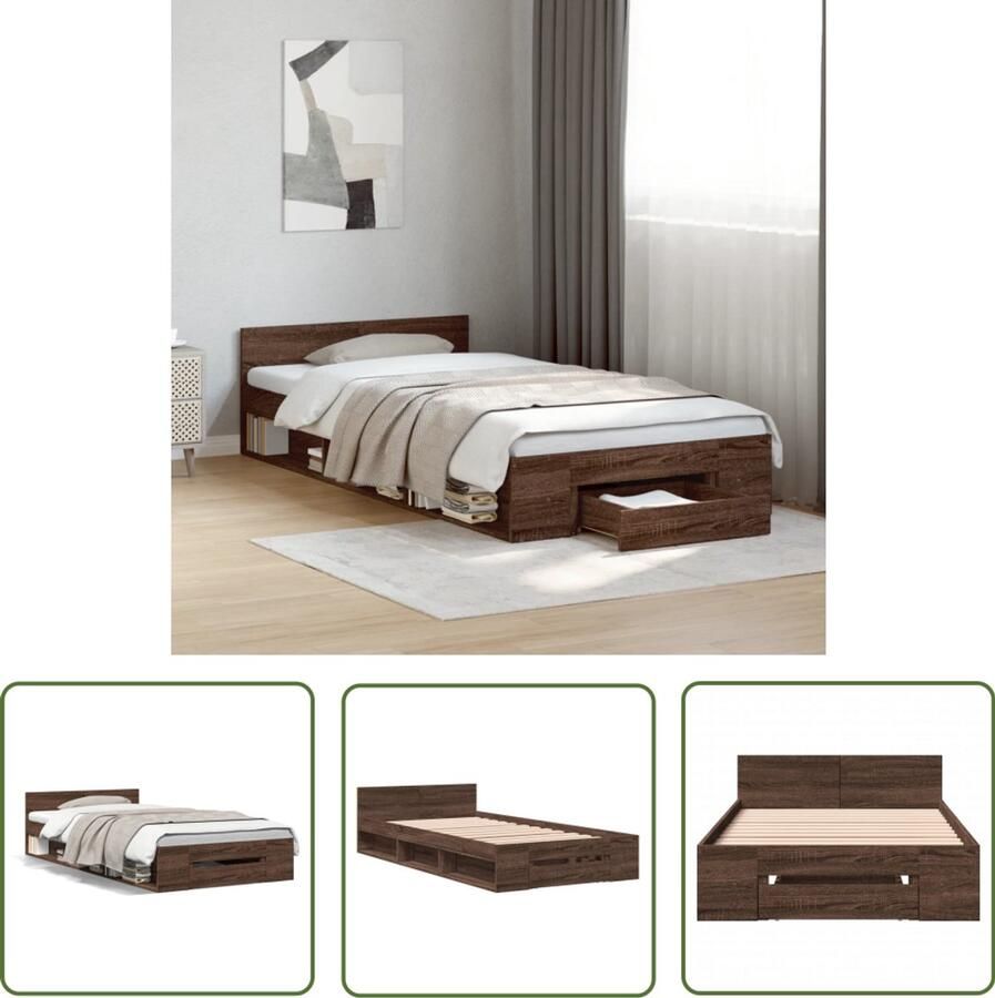 VidaXL Bedframe met lade bewerkt hout bruin eikenkleurig 90x190 cm Slaapkamerdecoratie Houten Bed Frame Bed Met Lade Compact Bed Tweepersoonsbed