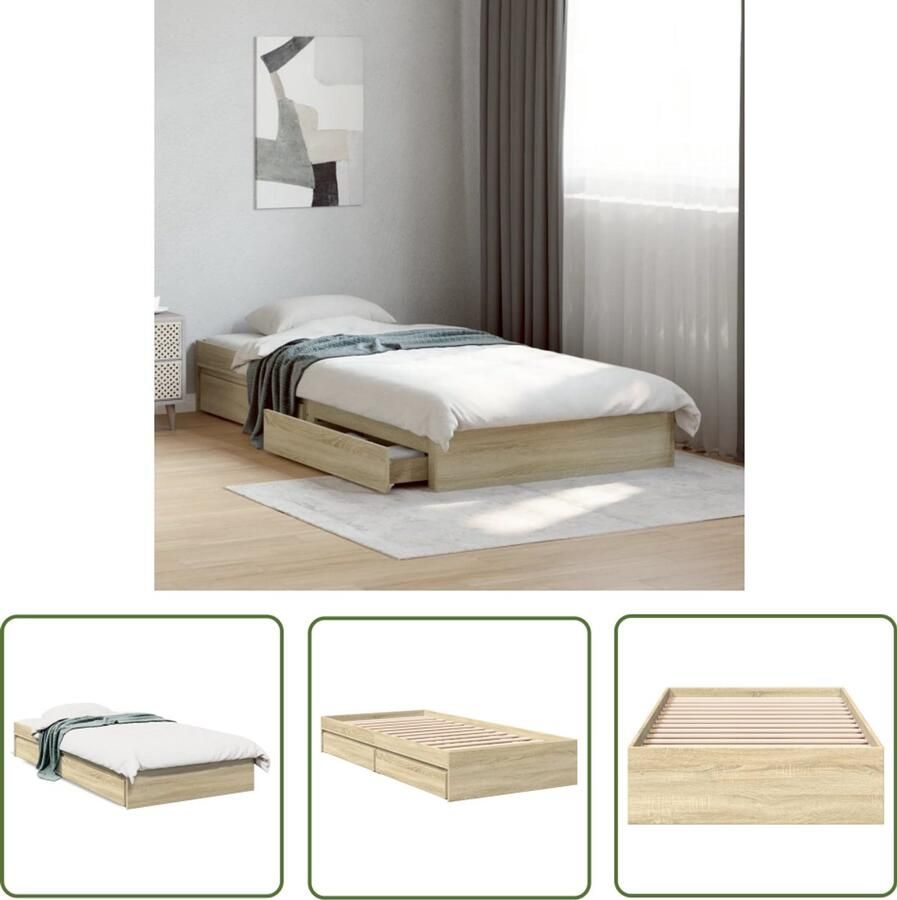 VidaXL Bedframe met lades bewerkt hout sonoma eikenkleurig 75x190 cm Slaapkamermeubilair Houten Bed Frame Bed Met Lade Sonoma Eiken Compact Bed