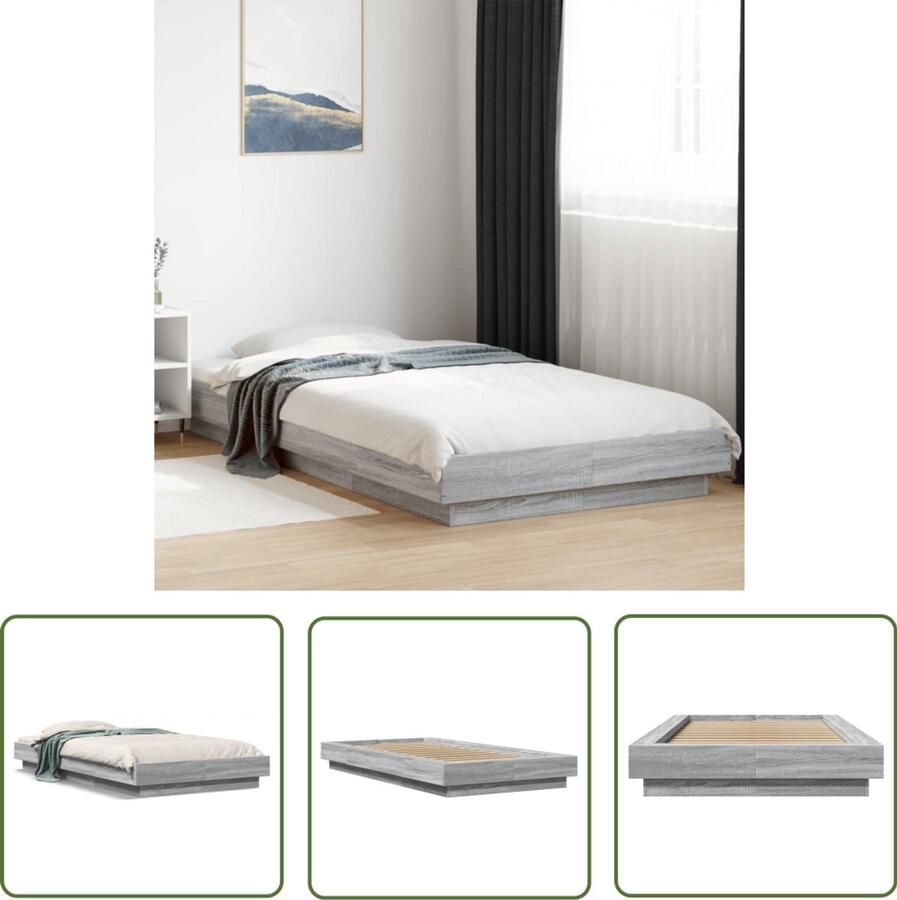 VidaXL Houten Bed Frame Slaapkamers Bedframe bewerkt hout grijs sonoma eikenkleurig 75x190 cm Grijs Bed Sonoma Eiken Kleur Modern Bed