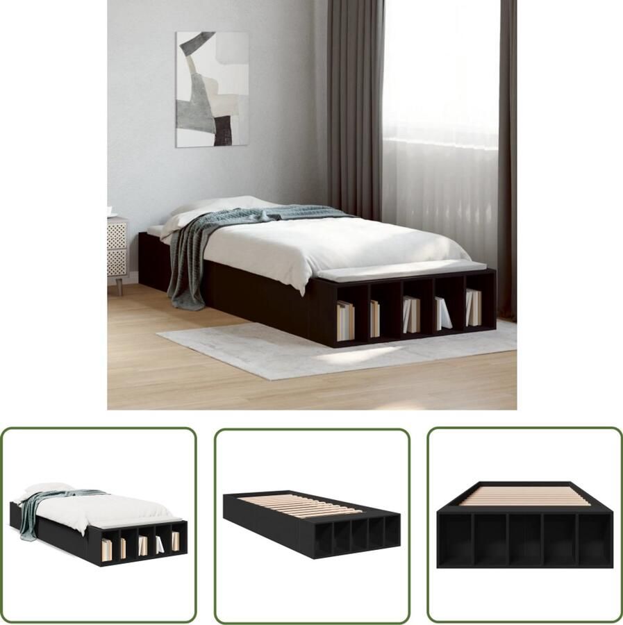 VidaXL Houten Bed Frame Slaapkamersdecoratie Bedframe bewerkt hout zwart 90x190 cm Zwarte Bedbank Bewerkt Hout Tweepersoonsbed