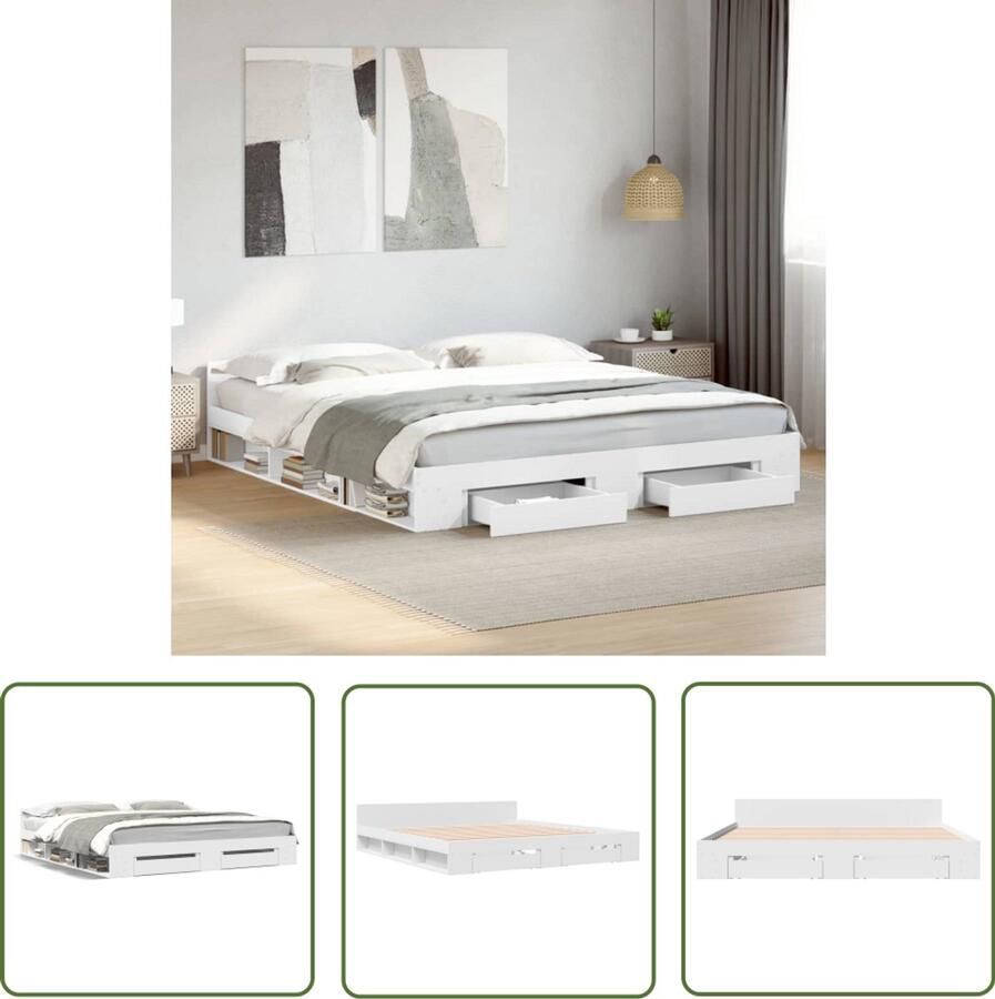 VidaXL Houten Bed Frame Slaapkamersdecoratie Bedframe met lades bewerkt hout wit 180x200 cm Wit Bedframe Bed Met Lade Boxspring