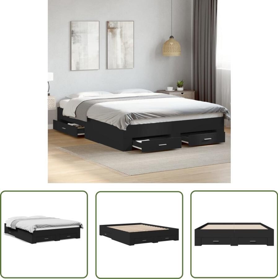 VidaXL Bedframe met lades bewerkt hout zwart 150x200 cm Slaapkamersdecoratie Houten Bed Frame Zwarte Bedbank Boxspring Bed Tweepersoonsbed
