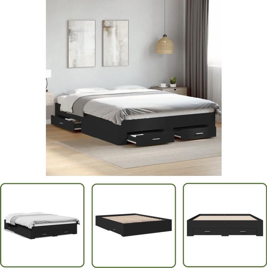 VidaXL Houten Bed Frame Slaapkamersdecoratie Bedframe met lades bewerkt hout zwart 160x200 cm Zwarte Bedbank Tweepersoonsbed Boxspring Alternatief