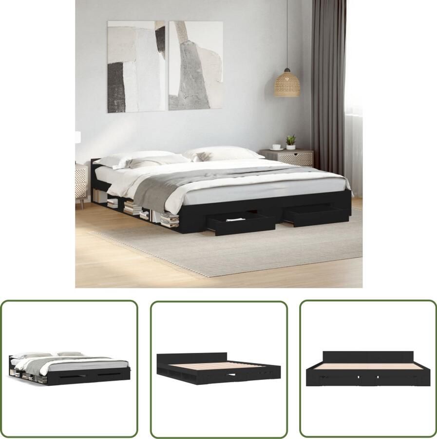 VidaXL Houten Bed Frame Slaapkamersdecoratie Bedframe met lades bewerkt hout zwart 180x200 cm Tweepersoonsbed Boxspring Bed Opbergladekasten