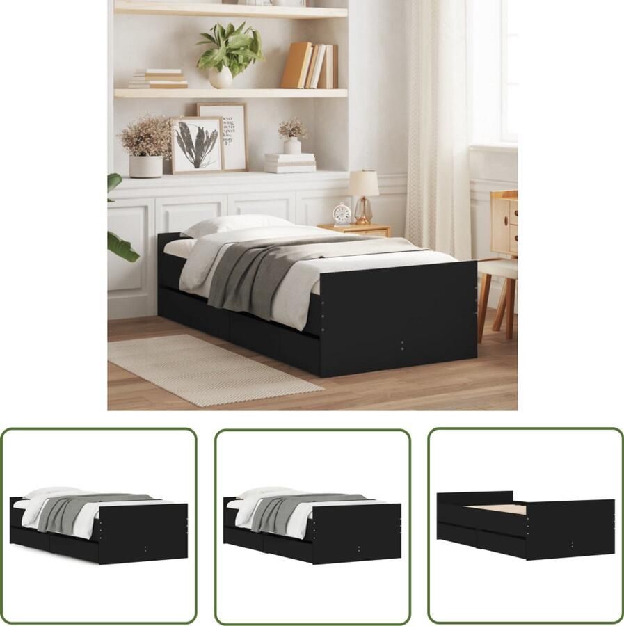 VidaXL Bedframe met lades zwart 100x200 cm Slaapkamersdecoratie Houten Bed Frame Tweepersoonsbed Zwarte Bedbank Bed Met Lades