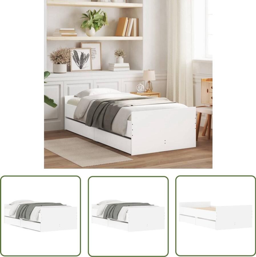 VidaXL Houten Bed Frame Slaapkamerstijlen Bedframe met lades wit 90x190 cm Bed Met Lades Compact Bed Tweepersoons Bed