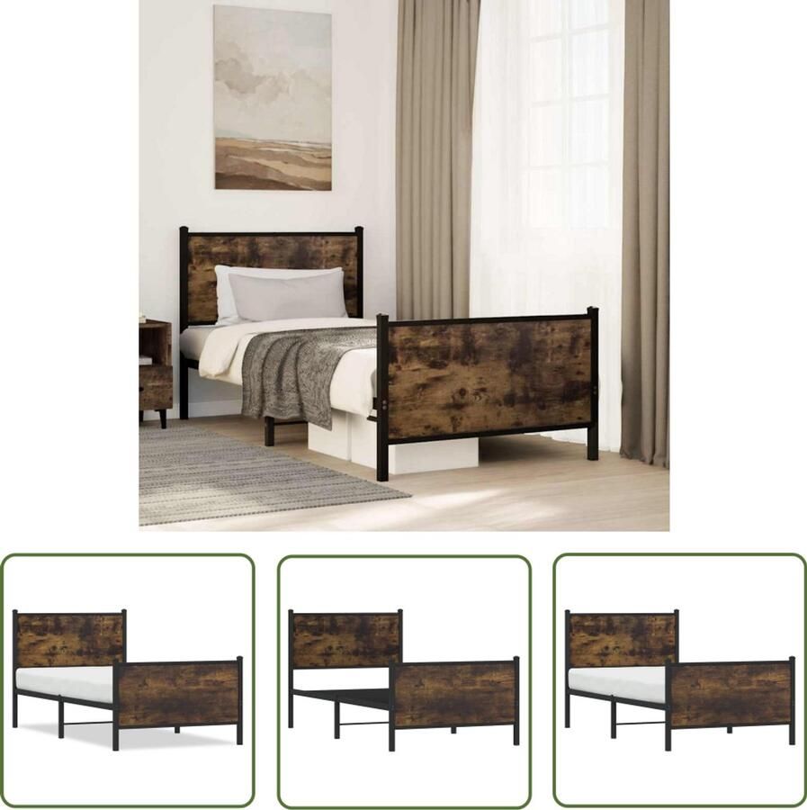 VidaXL Bedframe zonder matras metaal gerookt eikenkleurig 80x200 cm Stijlvol Bedframe Houten Bed Frame Metalen Bedframe Bruine Bedframe 80x200