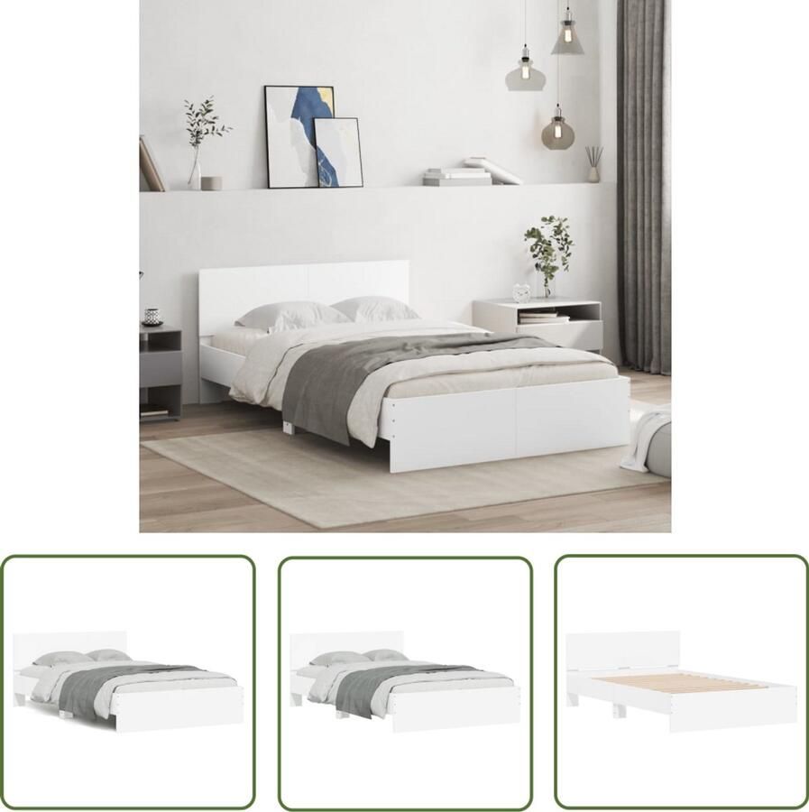 VidaXL Houten Bed Frame Wit Bed Frame Bedframe met hoofdeinde wit 120x200 cm Bed Frame 120x200 Slaapcomfort Modern Bed Frame