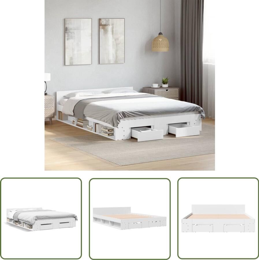 VidaXL Bedframe met lades bewerkt hout wit 150x200 cm Witte Bed Frame Houten Bed Frame Bed Frame Met Lades Tweepersoons Bed Frame King Size Bed Frame