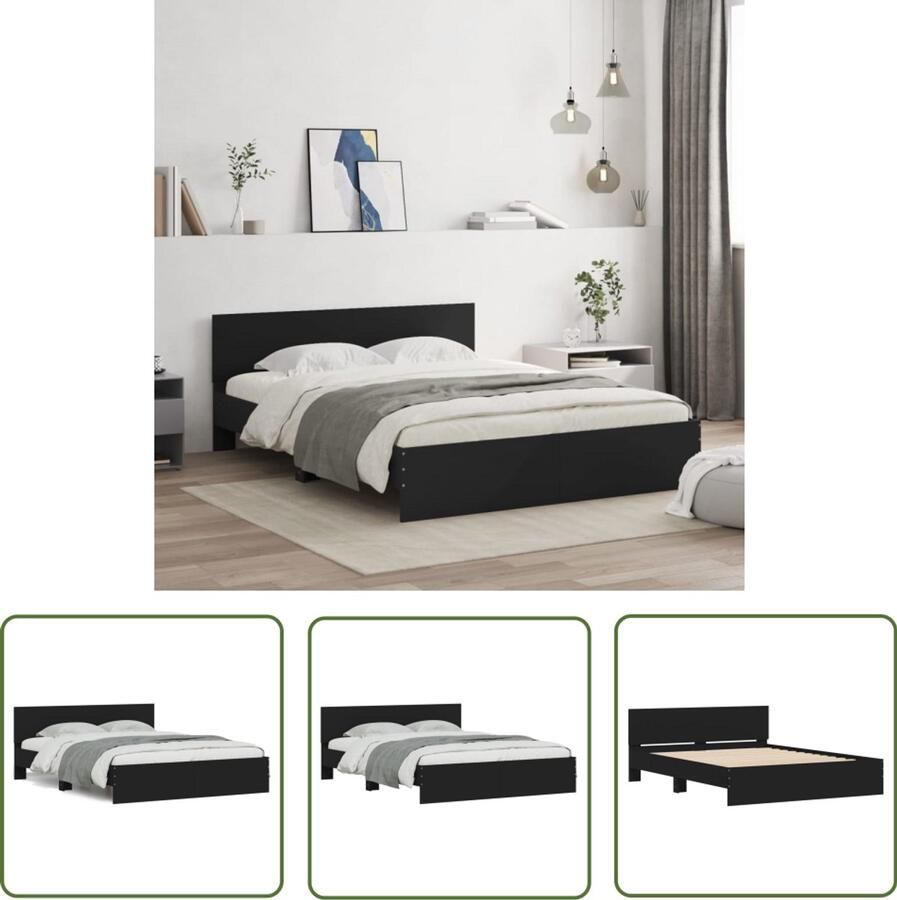 VidaXL Houten Bed Frame Zwarte Bed Frame Bedframe met hoofdeinde zwart 150x200 cm Bed Frame 150x200 Tweepersoons Bed Frame Modern Bed Frame