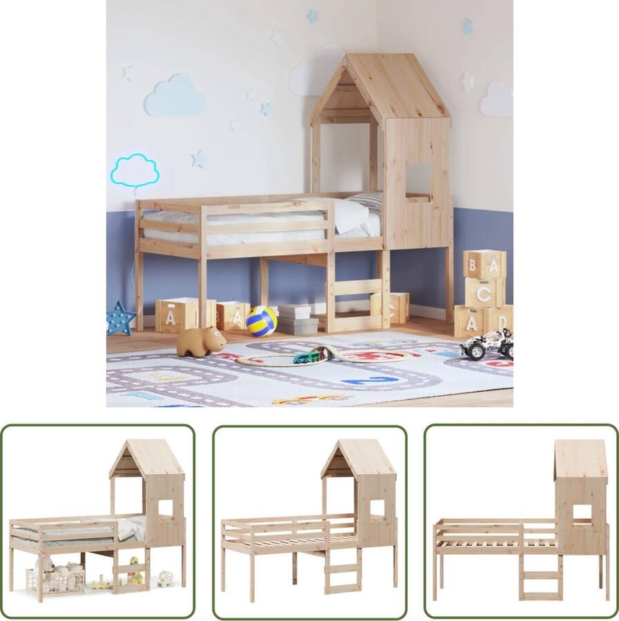 The Living Store Hoogslaper Grenenhout 205.5 x 95.5 cm Innovatief Bedhuis Hoogslaper Houten Bed Kids Bed Kinderbed Grenenhout Bed - Foto 2