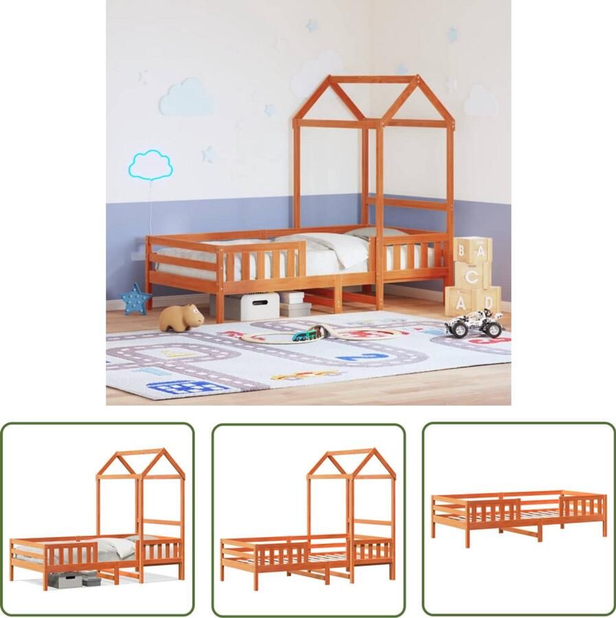 VidaXL Bedframe met huisje massief grenenhout wasbruin 80x200 cm Kinderbed Houten Bed Grenenhouten Bed Kids Bed Tweepersoons Bed