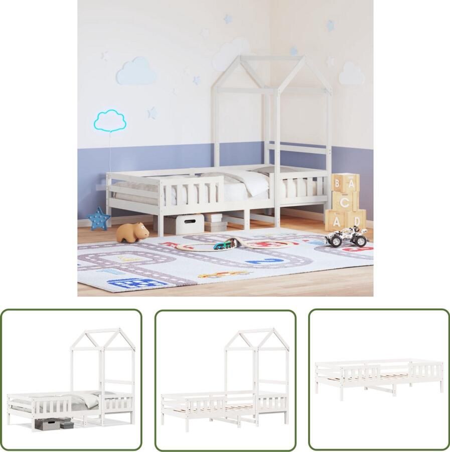 VidaXL Houten Bed Kinderbed Bedframe met huisje massief grenenhout wit 90x190 cm Bed Frame Kids Bed Grenenhout Bed