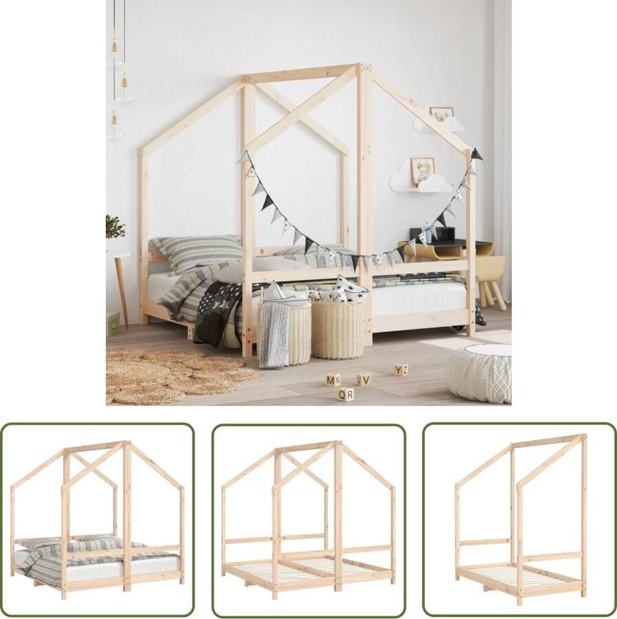 The Living Store Kinderbed Houten Bedframe Peuterbed met Gordijnen 145.5 x 151 x 158 cm Geschikt voor 70 x 140 cm Matras Montage vereist Kinderbed Houten Bed Peuterbed Kids Bed Baby Kamer