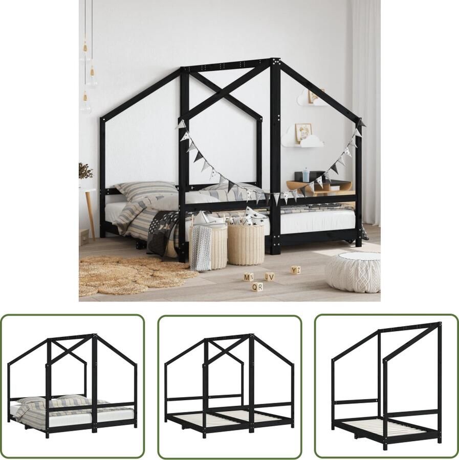 The Living Store Houten Bedframe Peuterbed Zwart 165.5 x 171 x 158 cm (L x B x H) Geschikt voor kinderen vanaf 4 jaar Montage vereist Kinderbed Houten Bed Peuterbed Kids Bed Grenenhouten Bed