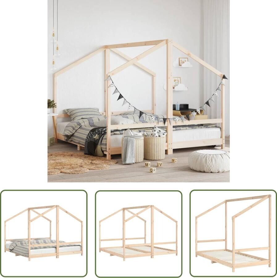 The Living Store Kinderbed Houten Bedframe Massief Grenenhout 195.5 x 191 x 158 cm Geschikt voor 2 Matrassen Montage Vereist Kinderbed Houten Bed Grenenhouten Bed Kids Bed Jeugdbed