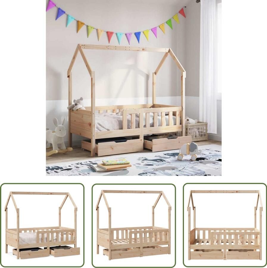 VidaXL Houten Bed Kinderbed Kinderbedframe met lades 80x170 cm massief grenenhout Kids Bed Met Lades Grenenhout Bed
