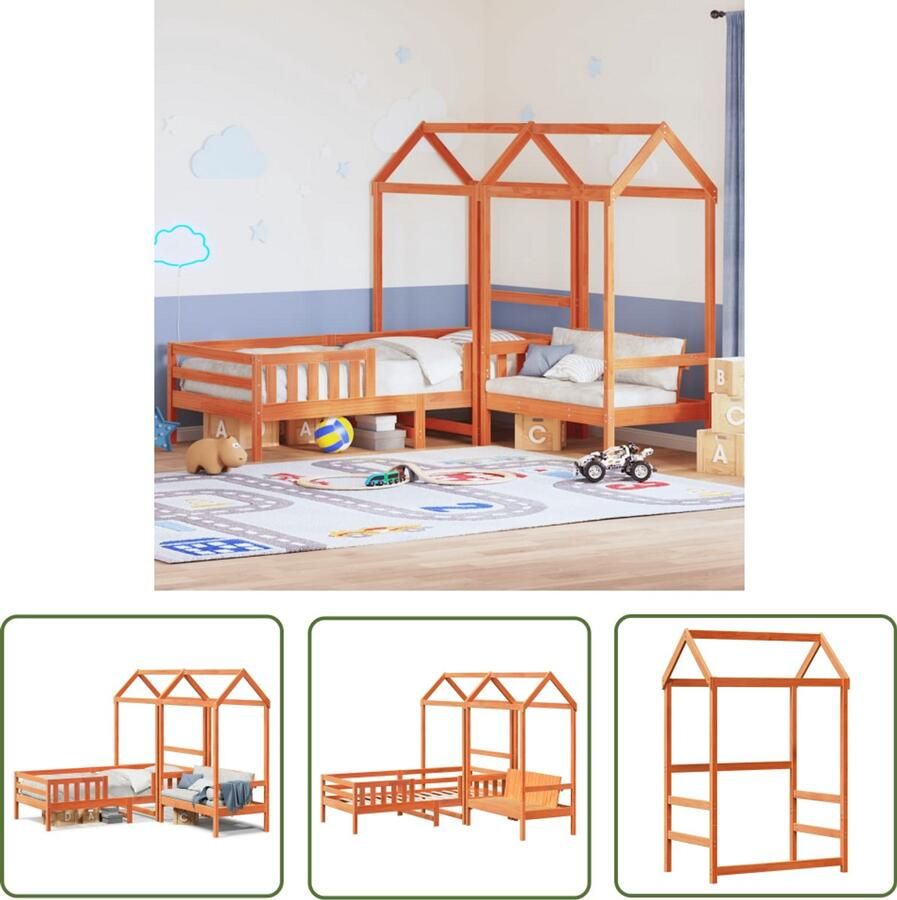 VidaXL Kinderbed met dak massief grenenhout wasbruin 75x190 cm Kinderbed Houten Bed Kids Bed Grenenhouten Bed Kinderkamermeubilair